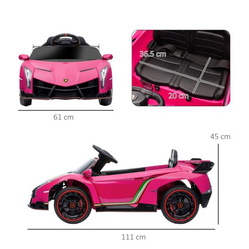 HOMCOM Lamborghini Veneno Licensed 12V Ride on Car, Electric Car for Kids with Butterfly Doors, 7km/h Kids' Electric Ride on with Remote, Music, Horn, Suspension for Ages 3-6 Years, Pink