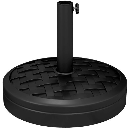 Outsunny 18kg Concrete Parasol Base with Rattan Effect, Heavy Duty Round Umbrella Stand, 45cm Dia. Patio Market Table Garden Parasol Stand for 38mm, 48mm Poles, Black