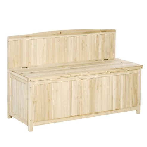 Outsunny Garden Arch Wood Bench Outdoor Storage Box Garden Furniture Chair 115L x 45W x 75Hcm, Natural