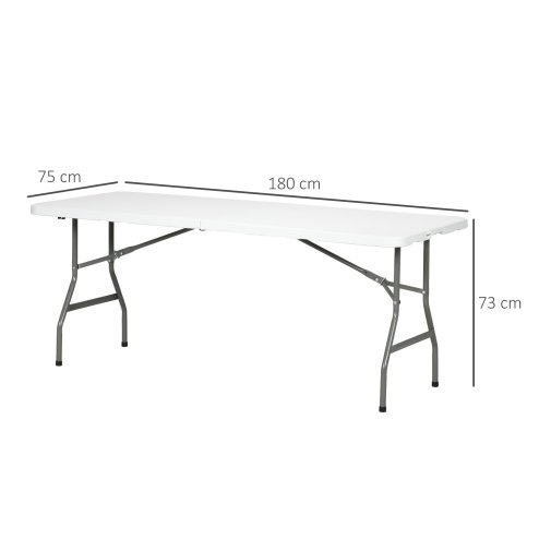 Outsunny Folding Garden Table, 180 x 75cm Rectangular HDPE Outdoor Picnic Table for 6, Metal Frame for Patio, Park, White