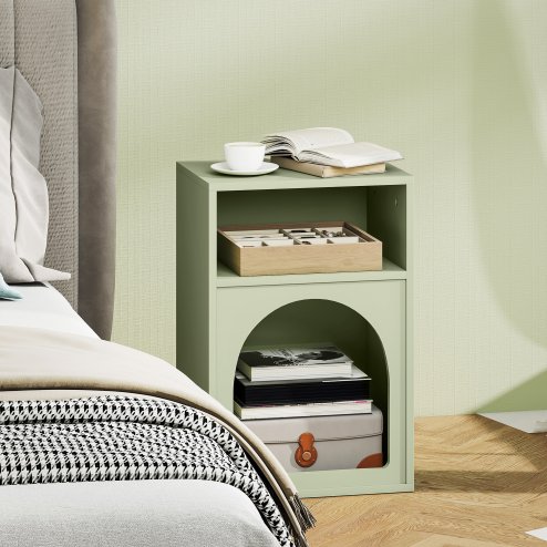 HOMCOM Bedside Table, Modern Bedside Cabinet with 2 Open Compartments and Unique Arch Design, Side Table for Living Room, Bedroom, Light Green