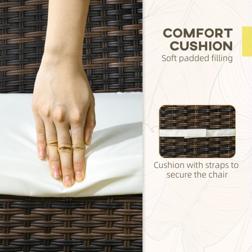 Outsunny 2 Pieces PE Rattan Garden Chairs with Cushion, Patio Wicker Dining Chairs with Backrest for Patio, Deck, Garden, Brown