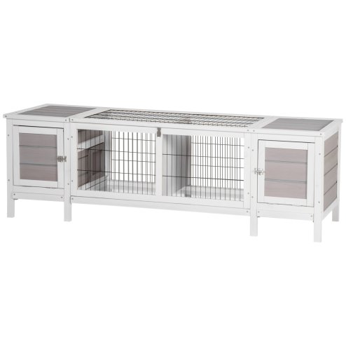 PawHut Wooden Rabbit Hutch Separable Guinea Pig Hutch Bunny Run Small Bunny House for Indoor Use w/ Slide Out Tray, 161 x 50.5 x 53.3cm - (Grey)