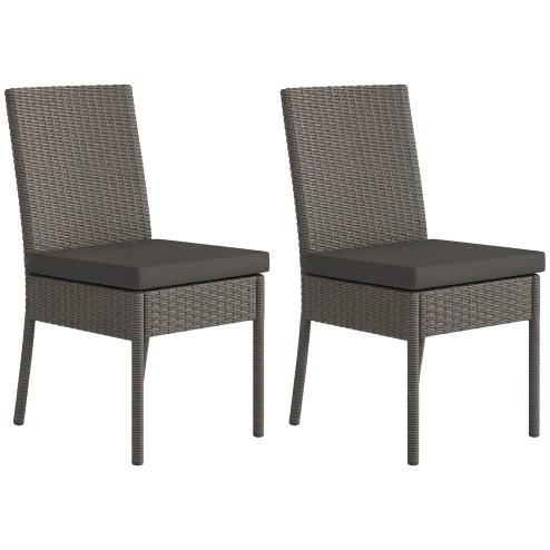 Outsunny 2 Pieces PE Rattan Garden Chairs with Cushion, Patio Wicker Dining Chairs with Backrest for Patio, Deck, Garden, Dark Grey