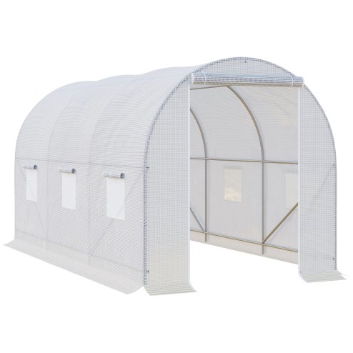 Outsunny 3.5 x 2 x 2 m Polytunnel Greenhouse, Walk-in Green House for Garden with Mesh Windows, Galvanised Steel Frame, White
