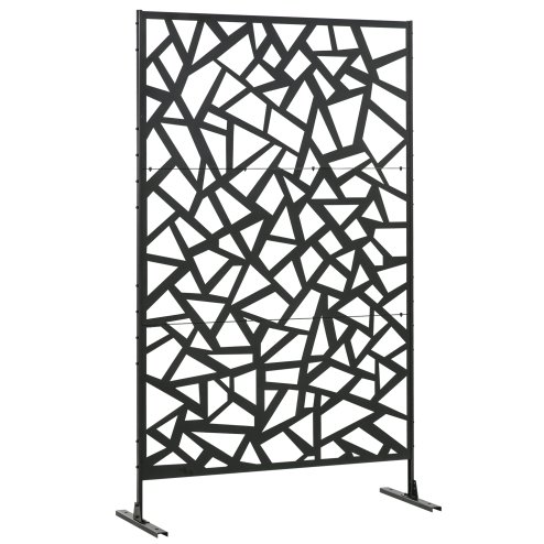 Outsunny Decorative Garden Privacy Screen with Stand, 6.5FT Freestanding Metal Outdoor Divider, Decorative Privacy Panel with Expansion Screws for Garden Pool Hot Tub, Irregular Figure Style, Black