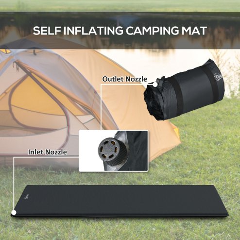 Outsunny Self-Inflating Camping Mat Sleeping Pad, 5cm Thick Single Air Mattress with Carry Bag for Hiking, Camping, Travel, 200 x 65cm, Grey