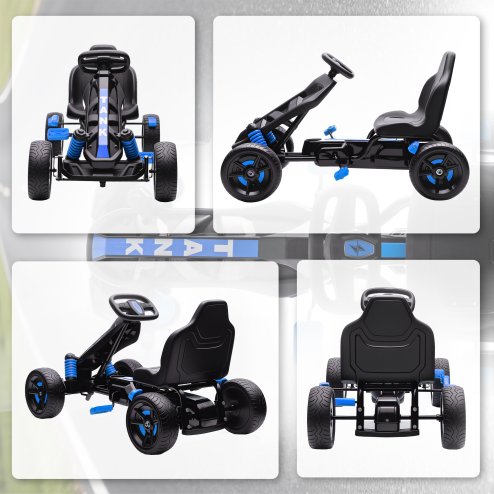 AIYAPLAY Pedal Go Kart, Ride on Racer with Freewheel System, Brake, Non-Slip EVA Wheels, Metal Frame, Go Kart for Kids Ages 3-6 Years, Blue