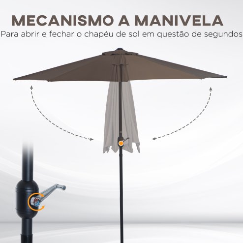 Outsunny 2.7m Garden Half Parasol, Outdoor Balcony Umbrella with 5 Steel Ribs, Patio Sun Shade, Brown