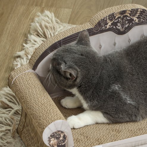 PawHut 2-in-1 Cat Scratcher, Cat Scratching Board with Organic Catnip, Cardboard Lounge for Indoor Cats, 29.5 x 56 x 26cm, Brown