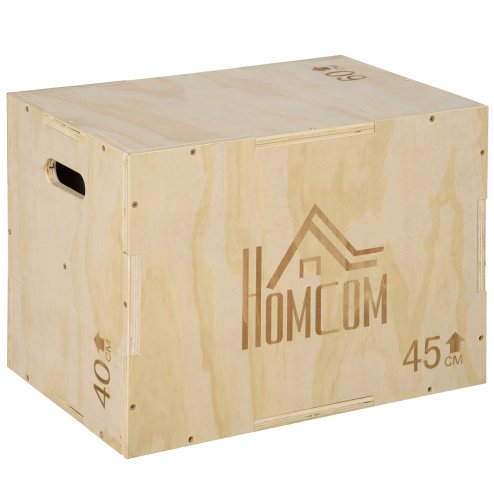 HOMCOM 3-in-1 Wooden Plyo Box, Plyometric Jump Box with Handle Openings for Home Gym, Workout Training, Natural