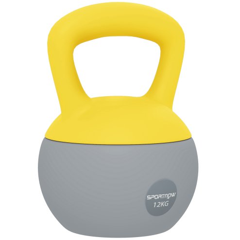 SPORTNOW Soft Kettlebell, 12kg Kettle Bell with Non-Slip Handle for Home Gym Weight Lifting and Strength Training, Yellow and Grey