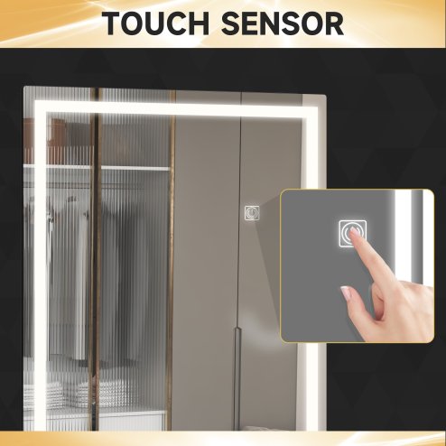 HOMCOM Full Length Mirror with LED Light, 120 x 40cm Long Wall Mirror with 3 Colour, Smart Touch, for Living Room, Bedroom, Hallway