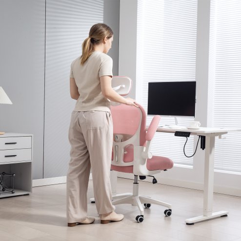 Vinsetto High Back Office Chair, Mesh Computer Desk Chair with Rotatable Headrest, 4D Lumbar Support, Flip-up Arm, Adjustable Height, Pink