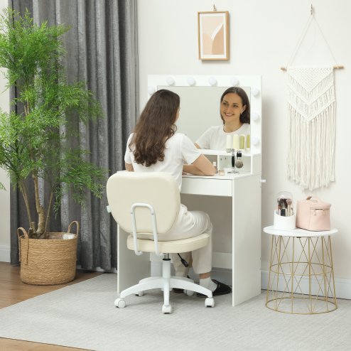 Vinsetto Cute Armless Office Chair, Small PU Leather Computer Desk Chair with Adjustable Height, Swivel Wheels, Mid Back, Cream White