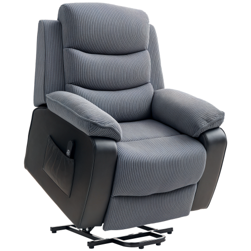 HOMCOM Power Lift Recliner Chair for Elderly, Patchwork Design Oversized Electric Riser and Recliner Armchair for Living Room with Remote Control, USB Port and 2 Side Pockets, Dark Grey