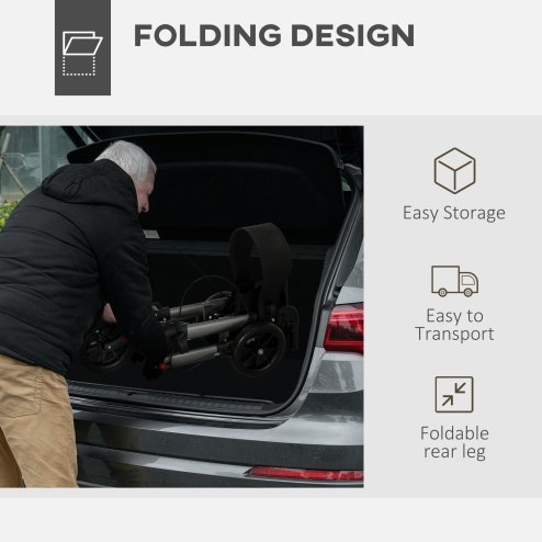 HOMCOM 4 Wheel Rollator with Seat and Back, Folding Mobility Walker with Carry Bag, Adjustable Height, Dual Brakes, Cane Holder, Lightweight Aluminium Walking Frame for Seniors and Disabled