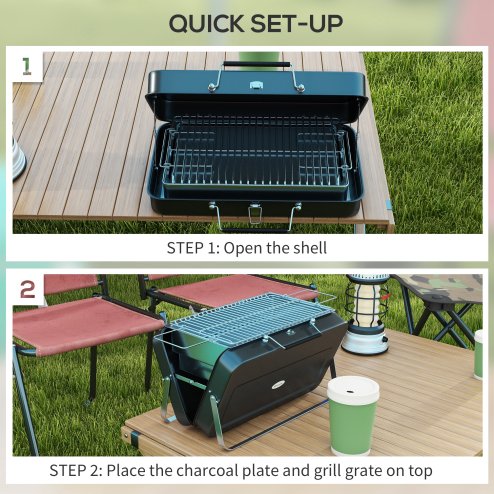 Outsunny Portable Mini Charcoal Barbecue Grill with Suitcase Shell, Outdoor Folding Tabletop BBQ Grill for Garden Camping Picnic Party, Black