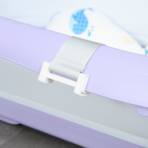ZONEKIZ Foldable Baby Bath Tub Set, Collapsible Bathtub Antibacterial with Non-Slip Support, Cushion Pad, Shower Head Holder, for Newborn to Toddler Ages 0-6 Years - Purple