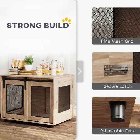 PawHut Dog Crate Furniture, Dog Cage End Table with Sliding Door, Pet Kennel for Medium Breeds, 80 x 58.5 x 63cm, Walnut Brown