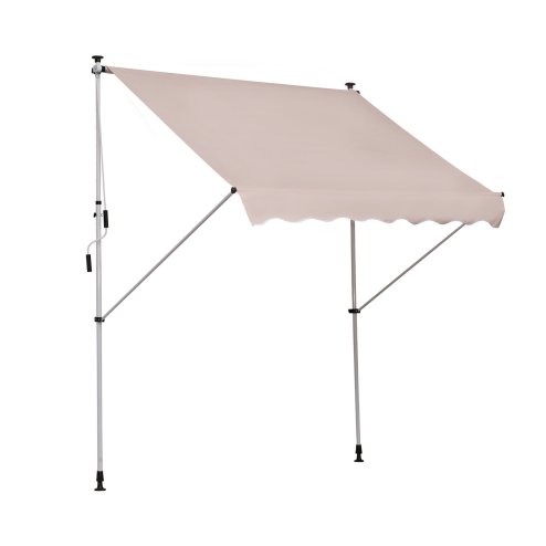 Outsunny Balcony 2 x 1.5m Manual Adjustable Awning DIY Patio Clamp Awning Canopy  Retractable Shade Shelter - Beige