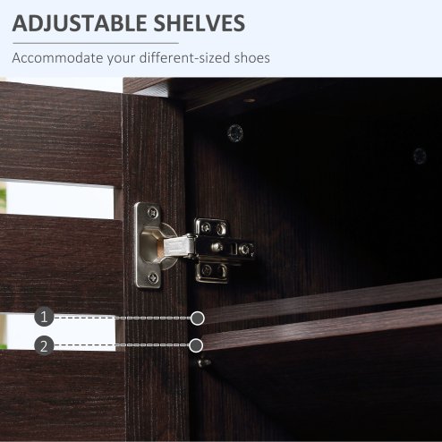 HOMCOM Narrow Shoe Cabinet for Entryway, 5-Tier Slim Shoe Storage Cabinet with 2 Slatted Doors and Adjustable Shelves for 15 Pairs, Dark Brown