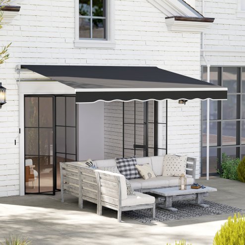 Outsunny 2.5m x 2m Retractable Awning, DIY Garden Awning Canopy, Anti-UV Sun Shade Shelter with Aluminium Frame and Crank Handle, Black