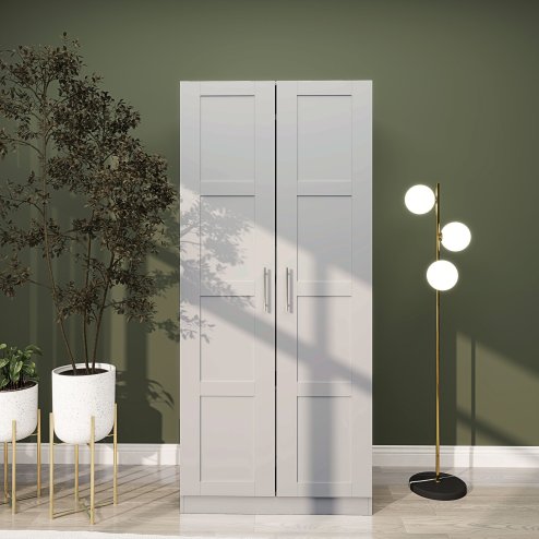 HOMCOM 2 Door Wardrobe for Bedroom, Double Wardrobe with Shelves and Hanging Rail, Modern Bedroom Furniture, Grey