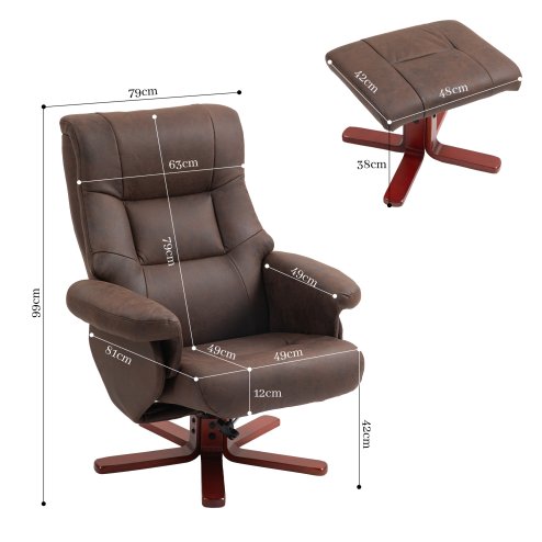 HOMCOM Recliner Chair with Footstool, Upholstered Armchair with Adjustable Backrest, Leisure Lounge Chair for Living Room, Bedroom, Dark Brown