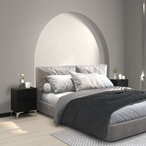 HOMCOM Bedside Tables Set of 2, Modern Nightstand with 2 Drawers, Small Sofa End Tables with Storage and Steel Legs for Bedroom, Living Room, Black