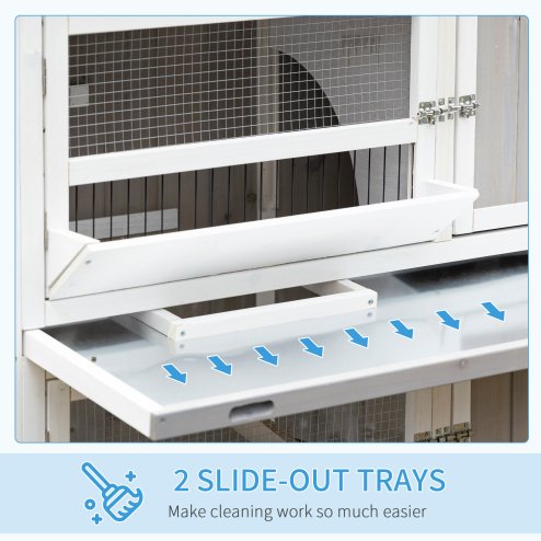 PawHut 4 FT Rabbit Hutch 2-Tier Wooden Bunny Cages Guinea Pig Hide House with Tray, Ramp and Wheel, Cover - Grey