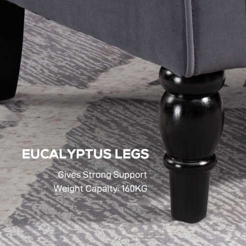 HOMCOM Retro Accent Chair, Velvet Wingback Armchair with Wood Frame Button Tufted Design for Living Room Bedroom, Charcoal Grey