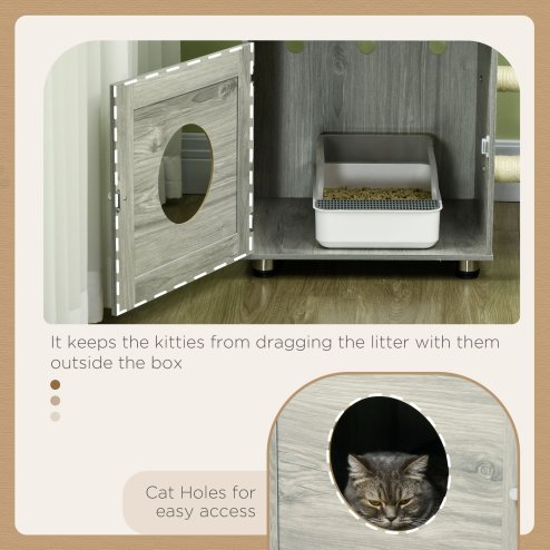 PawHut Cat Tower with Litter Box Enclosure, Cat Tree for Indoor Cats with Cat House, Scratching Post, Hammock, Grey