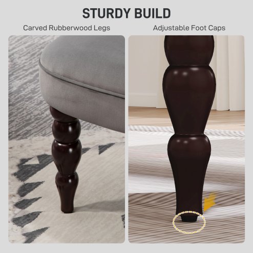 HOMCOM Loveseat with Wood Frame, Compact 2 Seater Sofa, Button Tufted Chaise Lounger with Carved Legs, Vintage Design for Bedroom Living room, Charcoal Grey