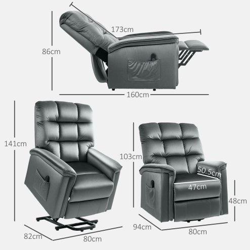 HOMCOM Power Lift Recliner Chair for Elderly, Velvet Fabric Electric Riser and Recliner Armchair for Living Room with Remote Control, USB Port and 2 Side Pockets, Dark Grey