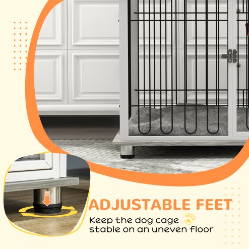 PawHut Dog Crate Furniture, Indoor Dog Kennel Side End Table with Soft Washable Cushion, Lockable Door, for Large Dogs