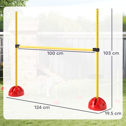 PawHut 4 Piece Agility Training Equipment for Dogs with Height Adjustable Jump Hurdle, Bag, Portable, Easy Assemble Dog Outdoor Obstacle Course for Training