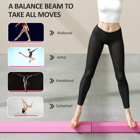SPORTNOW 7.7ft Folding Gymnastics Beam, Floor Balance Beam for Kids with Anti-Slip Base, Gymnastics Equipment for Home Gym, Training Exercise, Pink
