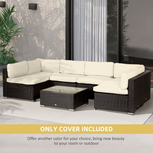 Outsunny Replacement Cushion Covers for Garden Sofa Set, Garden Rattan Sofa Cushion Polyester Cover Replacement Outdoor - No Cushion Included, Cream