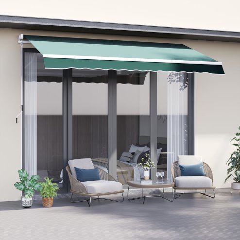 Outsunny 2.5m x 2m Retractable Awning, DIY Garden Awning Canopy, Anti-UV Sun Shade Shelter with Aluminium Frame and Crank Handle, Green
