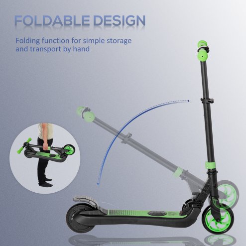 HOMCOM Kids Folding Electric Scooter Adult E Scooter, 120W, with Adjustable Height and Rear Wheel Brake, 8km/h Maximum Speed, for Children Ages 6-12 Years Old, Green
