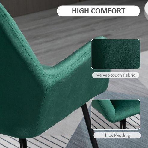 HOMCOM Modern Accent Chair, Velvet-Feel Fabric Upholstered Armchair with Metal Base for Living Room, Green