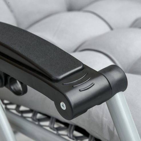 Outsunny 2 Piece Reclining Zero Gravity Chair Metal Frame Folding Garden Sun Lounger with Cushion Headrest, Light Grey