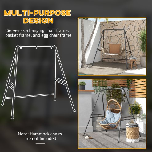 Outsunny Hammock Chair Stand, Hanging Heavy Duty Metal Frame Hammock Stand for Hanging Hammock Air Porch Swing Chair, Egg Chair, Indoor & Outdoor Use, Black
