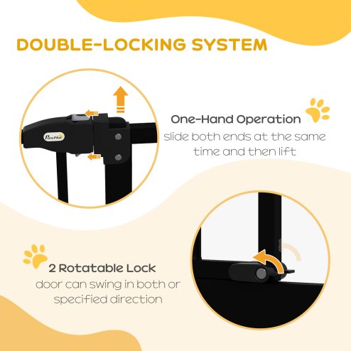 PawHut Pressure Fit Dog Stair Gate No Drilling Safety Gate Auto Close for Doorways, Hallways, 74-80cm Adjustable, 78cm Tall, Black