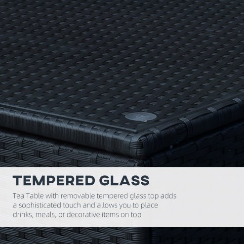 Outsunny Patio PE Rattan Side Table, Square Outdoor Coffee Table w/ Tempered Glass Top, Black