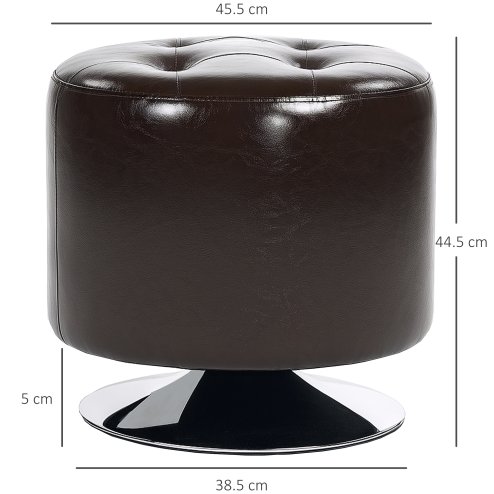 HOMCOM 360 Swivel Foot Stool Round PU Footstool with Thick Sponge Padding and Solid Steel Base