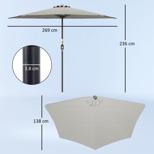 Outsunny 2.7m Garden Half Parasol, Outdoor Balcony Umbrella with 5 Steel Ribs, Patio Sun Shade, Light Grey