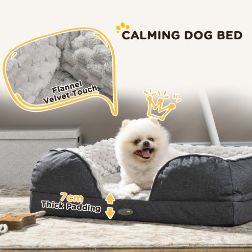 PawHut Dog Sofa Bed Pet Bed Dog Mattress with Removable Washable Cover, Anti-Slip Bottom, for Small Sized Dogs, 70L x 50W x 18Hcm - Charcoal Grey