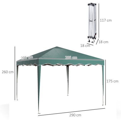 Outsunny 3x3(m) Pop Up Gazebo, Foldable Party Tent with Wave Edge and Carry Bag, Height Adjustable Festival Camping Canopy for Garden Outdoor, Green